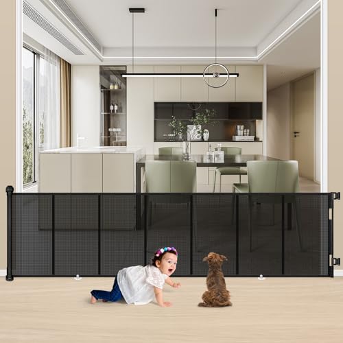 34X120” Extra Wide Safety Retractable Baby Gate, Extra Wide Safety Kids or Pets Gate, 34” Tall, Extends to 120” Extra Wide, Built-in Reinforce S