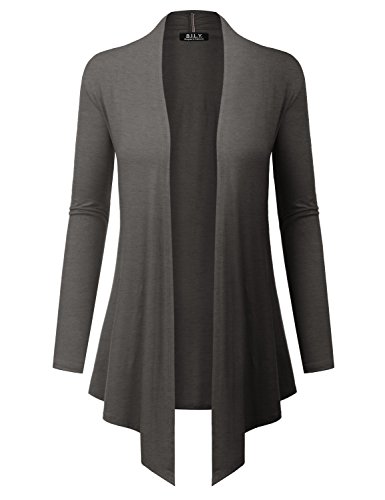BH B.I.L.Y USA Women's Open Front Drape Hem Lightweight Cardigan with Pockets Charcoal