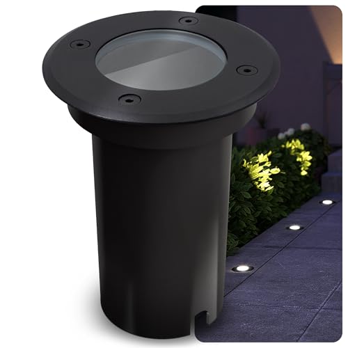 SSC-LUXon Bodeneinbaustrahler KALPA schwarz 230V IP67 wasserdicht befahrbar & rostfrei - Ideal für Wege, Terrassen & Garten