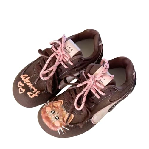 Cute Cat Design Fashion Sneakers, Lightweight Lace-up Casual Walking Running Shoes for Women Girls