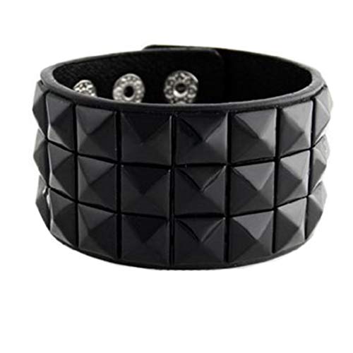 H2W New Triple and Double Studded Punk Rock Wristband Bracelets, Black