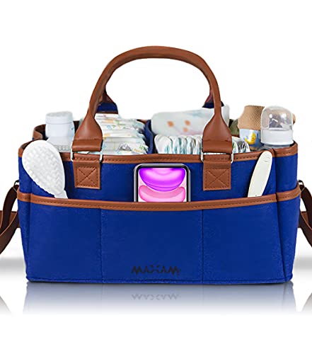 Image of Baby Diaper Caddy Organizer Large with Shoulder Strap | Trendy Navy Blue Portable Nursery Storage Bin - Premium Quality Tote Bag For Newborn Essentials - For Infant Changing Table, Car, Home or Travel