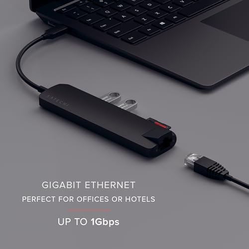 Image of Satechi USB C Slim Multiport Adapter with Ethernet, 4K HDMI, 60W USB C PD Charging, 2 USB-A, SD /Micro Card Readers - for M2 / M1 MacBook Pro /Air, M2 / M1 iPad Pro /Air, M2 Mac mini, iMac M1 (Black)