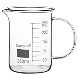 stonylab Bicchiere in Vetro con Manico, Bicchiere Graduato in Vetro Borosilicato Griffin a Forma Bassa con Manico e Beccuccio per Versare, 250 ml