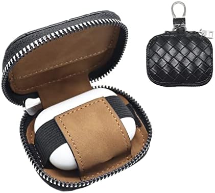 Jeriwell Leather Earphone Case Pouch with Keychain Clip for Wireless Headphone Plaid Weave Pattern Design Earbuds Carrying Cases for AirPods Pro 1/2/3 Generation (Black-Square)