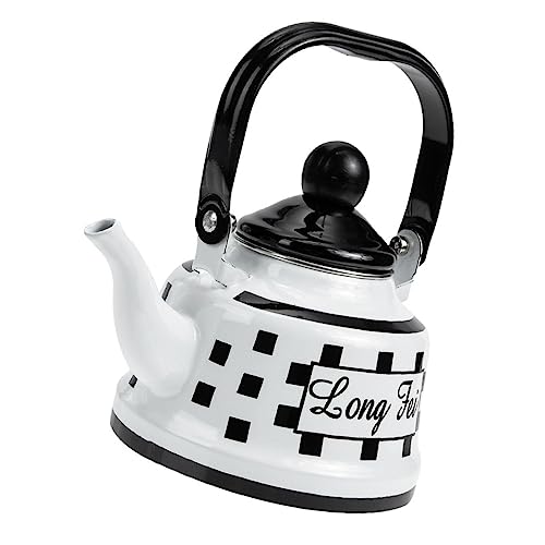 KONTONTY Vintage Enamel Coffee Kettle Stovetop Water Kettle with Handle Multi Function Tea Pot for Daily Use for Home Camping and Outdoor Activities