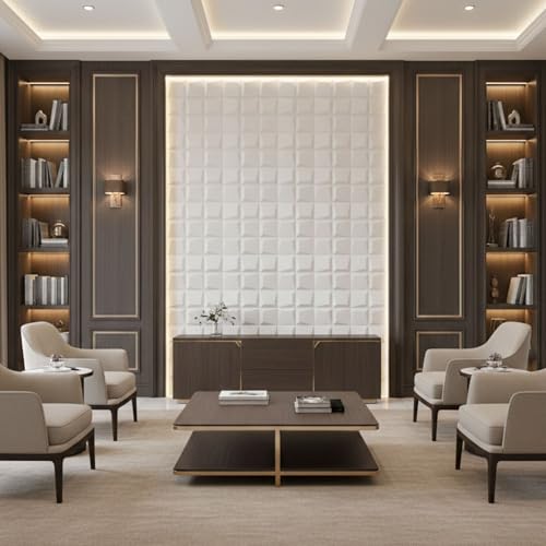 Image of Kayra Decor 3D PVC Wall Panels for Bedroom & Living Room | Cube Design | White Color|19.7 x 19.7 Inch | Pack of 12 | 32.28 Sq Ft