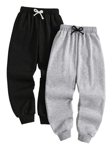 RoseSeek Boy's 2 Pack Elastic Waist Athletic Sweatpants Basic Lightweight Joggers Active Pants Multicolor 8Y