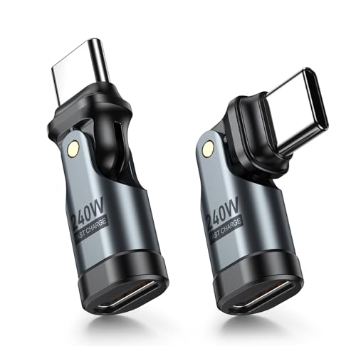 TUNKIA 240W USB C to USB C Adapter, 180&deg; Type C Adaptor, USBC Winkel Adapter 90 Grad Winkelstecker, Data Transfer, Typ-C Winkel Adaptor f&uuml;r MaBook Pro/Laptop/Smartphone