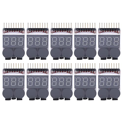 10Pcs Lipo Battery Voltage Tester Monitor Low Voltage Alarm with Digital Display for 1 to 8S Lithium Battery Testing