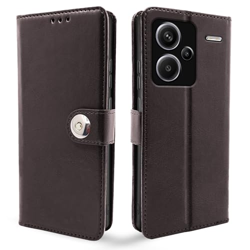 Image of Pikkme Redmi Note 13 Pro Plus 5G Flip Cover Leather Finish | Inside TPU with Card Pockets | Wallet Stand and Shock Proof | Magnetic Closing | Complete Protection Button Flip Case (Coffee)