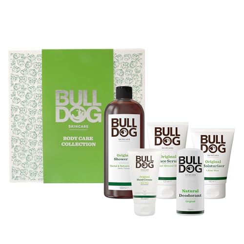 BULLDOG Skincare - Body Care Collection Gift Set for Men (x1 Original Shower Gel 500ml x1 Face Scrub 125ml x1 Moisturiser 100ml x1 Hand Cream 75ml x1 Deodorant 75ml)