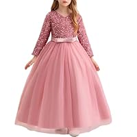 Girls' Evening Gowns Princess Dresses Glower Banquet Wedding Dresses Hosts Piano Costumes Long Sleeve Dresses S-584 Pink