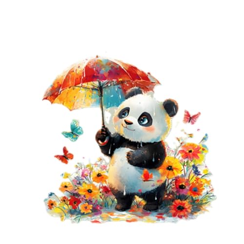Vinilo decorativo infantil panda con paraguas y flores miniatura 1