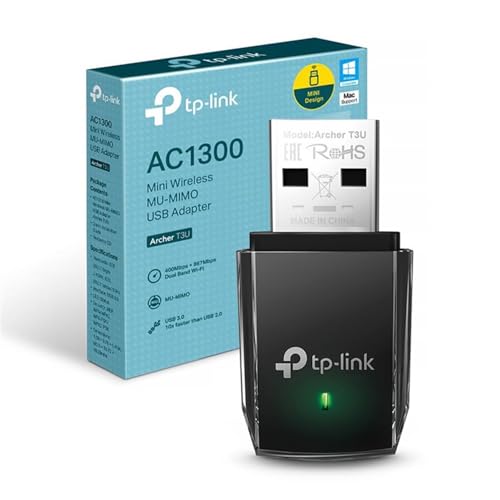 TP-Link Archer T3U 1300 Mbps High Gain Wireless Dual-Band USB WiFi Dongle, 3dBi Dual Omni Directional Antenna, WiFi Adapter for PC Supports Windows 11/8.1/8/7/XP, Mac OS, Linux AC1200 Mbps M