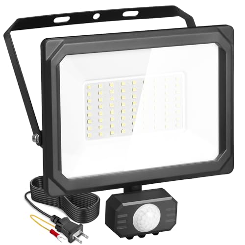 Akitoe LED投光器 センサーライト 人感ライト 50W 節電 2Pプラグ付き コンセント式 AC100V 3Mコード 屋内/屋外用 IP65 120度照射角度 防雨 高輝度 省エネ 庭 駐車場 玄関灯 廊下 町内の防犯 PSE認証済