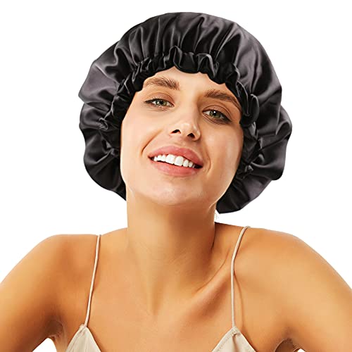 Image of Stain Bonnet Silk Sleep Cap Adjustable Satin Cap for Night Sleeping Hair Bonnet Reversible Double Layer