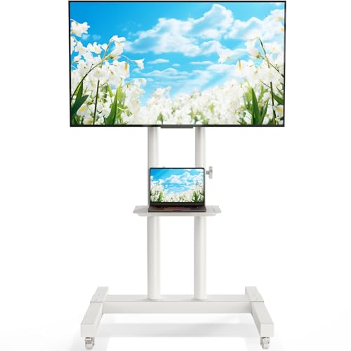 Rfiver Mobile TV Cart Rolling TV Stand for 40-83 Inch Screen Flat/Curved TVs up to 110lbs, Tilt and Height Adjustment Portable TV Stands on Wheel with Laptop Shelf, Outdoor TV Stand MAX VESA 600x400mm