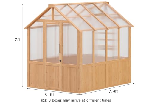 Image of EROMMY 6x8 FT Wooden Greenhouse for Outdoors, Walk-in Greenhouse Kit with 4mm Polycarbonate Panels, Adjustable Roof Vent, Lockable Door, Outdoor Greenhouse for Backyard Garden