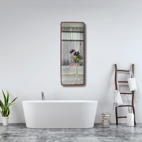 Image of Modern Elegance Rectangular Wall-Mounted Metal Framed Wall Miror Bathroom Living Room Home Decor miror 18 x 48 Inches Copper MF 99