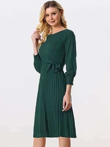 Image of Allegra K Women's Knit Pleated Dresses Casual Belted Midi Sweater Dress