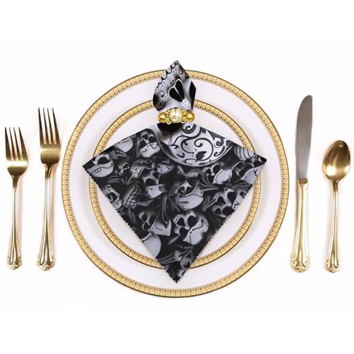 Servilletas de Tela Calaveras Blanco y Negro 6 PCS miniatura 3