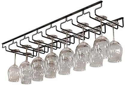 Under Cabinet, 304 Stainless Steel Hanging Wine Glass Holder, Glasses Storage Hanger Organizer for Kitchen, Cabinet and Bar(Black)
