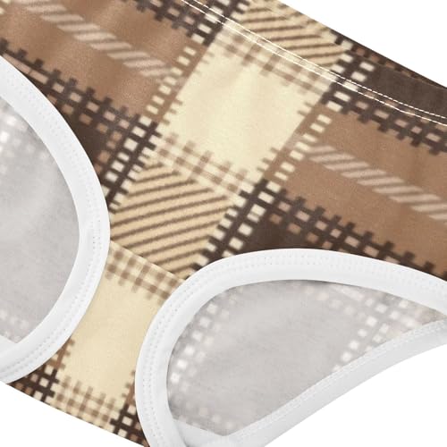 Brown Tartan Plaid Breathable Girls' Panties Organic Underwear for Kid in Sizes 2T,3T, 4T, 5T, 6Y and 8Y4