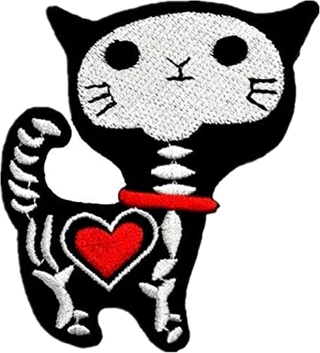 Shock Skeleton Skull X-Ray Cat Kitty Funny Cartoon Diy Applique Embroidered Sew Iron On Patch #TOP17