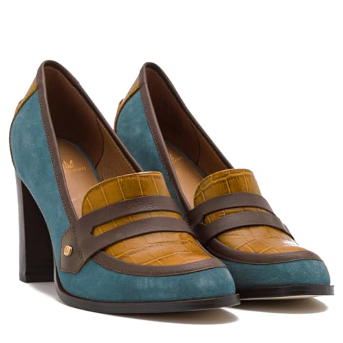 Image of MOOMMO Women Chunky Block Heel Pumps Closed Round Toe Slip On Oxford Loafers Shoes High Heels Snakeskin Work Pump Suede Loafer for Office Ladies Classic Formal Business Professional Fall 4-13 M US