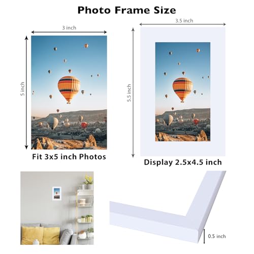 Image of JCJMY 3x5 Picture Frame White for Tabletop, 3 x 5 Photo Frame with Shatter Resistant Plexiglass, Sturdy 3 by 5 Poster Frame, White