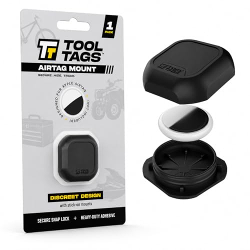 ToolTags Air Tag Mount Compatible with Apple AirTag Jobsite-Ready Waterproof Snap-Latch Case | Discreet Adhesive Holder for Tracking Tools Gear & Equipment (1-Pack)