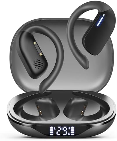 RSPK Open Ear Earbuds, Spatial Audio Wireless Earbuds, Bluetooth Headphones 5.4 with Smart Digital Display, 36H Playtime, IP7 Waterproof, Silk Black - 1