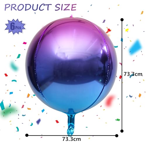 Image of blue purple balloons - 22 inches, 6 pack rainbow colored balloons for galaxy birthday party decorations, round 4D metallic balloons, purple and blue balloons for galaxy party decorations