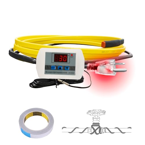 Cupohus Softer Heat Tape for Water Pipes 3FT, Self-Regulating Digital Display Thermostat, Freeze Protection Roof Deicing Cable for Metal, Plastic Home Pipes, RV Water Hose, 110-120V