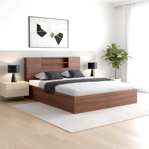 Image of FURNIFLIX Engineered Wood King Size Bed with Storage | Wooden Double Bed Cot Palang Furniture for Bedroom & Living Room (Walnut Finish) | 1 Year Warranty