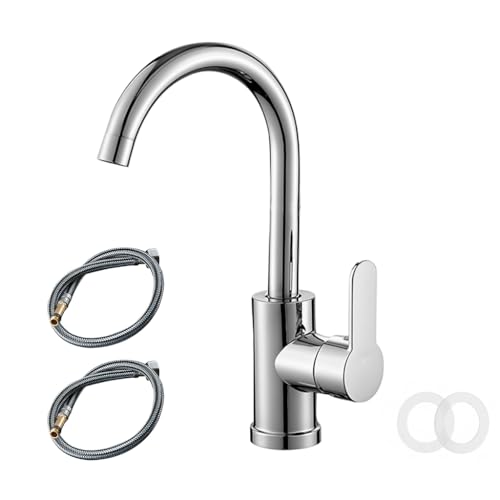 Image of HASTHIP 360 Swivel Mixer Faucet with Water Pipe, High Arch Kitchen Sink Tap, Tap for Wash Basin, Modern Faucet for Kitchen Sink or Bathroom Vanity Basin
