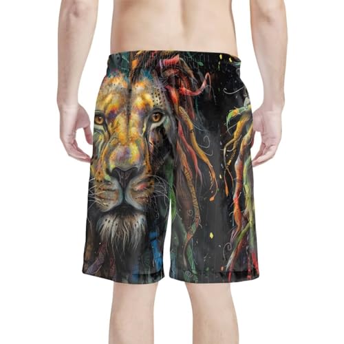 Jamaican Lion Flag Men's Summer Surf Swim Trunks Beach Shorts Pants Quick Dry Jamaica Shorts Rasta Flag Pattern2