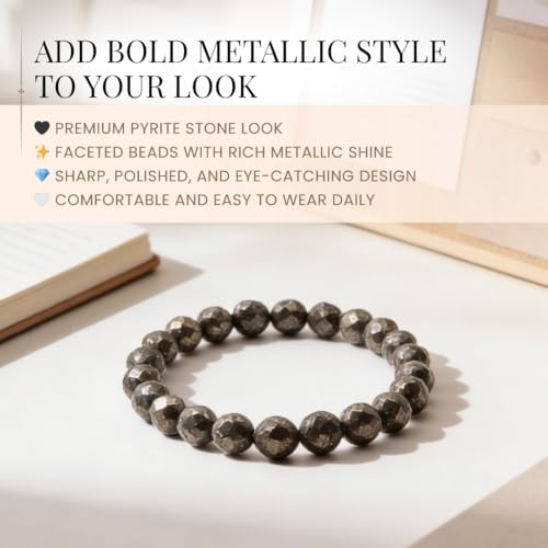 Image of Plus Value Original Pyrite Bracelet for Men and Women Money Magnet Crystal for Abundance, Wealth, Prosperity Natural Healing Stone (Beads 8mm)