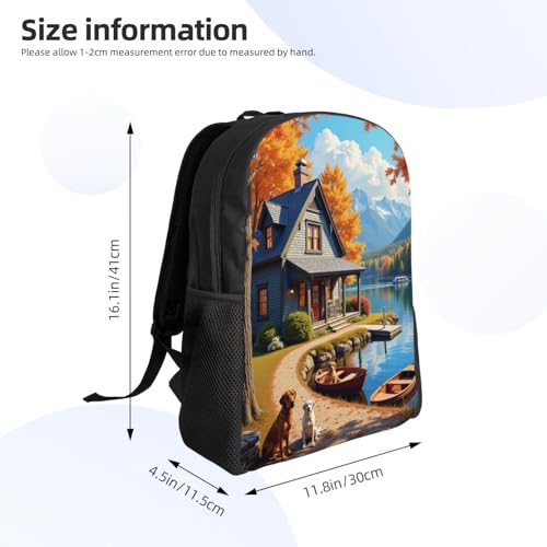 Comfort Fit Unisex Autumn Cottage by The Lake Dogs Boats Backpack Gre Design Durable Daily Commute Travel Adventures 16 Inch4