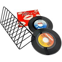 45rpm Vinyl Record Storage Rack - Premium 7inch Holder Stand Metal Wire Display Holds up to 50 Album Lps - Simple and Contemporary Shelf Concept Design for 7" Records