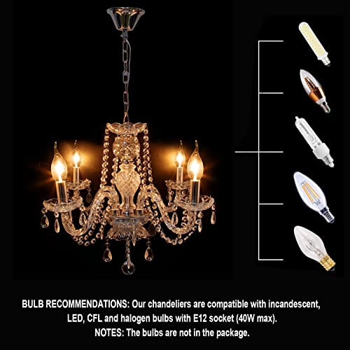 Samger Modern 4 Lights Clear Crystal Chandelier For Bedroom Vintage Candle Style K5 Crystal Glass Chandelier Adjustable Droplets Ceiling Pendant Light E12 For Living Room Dining Room Bathroom #TOP6