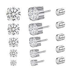 5 Pairs White Round Earrings( 3/4/5/6/7 mm)