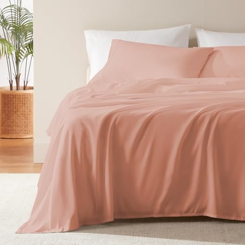SLEEP ZONE Nanotex Super Soft Cooling Full Size Bed Sheets Set 4 Piece - Easy Care Fitted Flat Sheet & Pillowcase Sets - Wrinkle Free, Fade Resistant, Deep Pocket 16" (Dull Pink, Full)