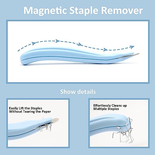 Blue Office Supplies,UPIHO Blue Desk Accessories,Stapler and Tape Dispenser Set for Women with Stapler,Tape Dispenser,Magnetic Staple Remover,Staples,Clips,Hole Punch and Tabs,School Supplies
