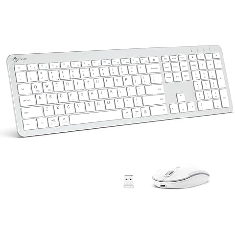 iClever Wireless Keyboard and Mouse, GK08 Wireless Keyboard Mouse Combo, Ergonomic, Quiet, Full Size Design with Number Pad, 2.4G Connection Slim Mac Keyboard and Mouse for Windows Mac OS Computer Cover