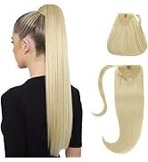 Caliee Straight Ponytail Extension Human Hair Clip in Ponytail Hair Extensions 16Inch Long Pony T...
