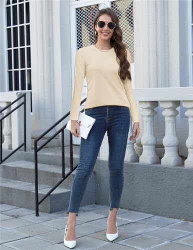 Image of YUCOLEN Long Sleeve Shirts for Women Cotton Crew Neck Casual Tops Fall