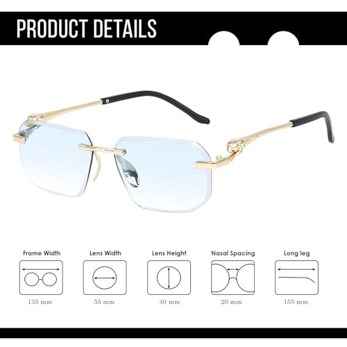 Image of Dervin Rimless Rectanglular Sunglasses For Men and Women | Unisex Frameless Sun Glasses Shades