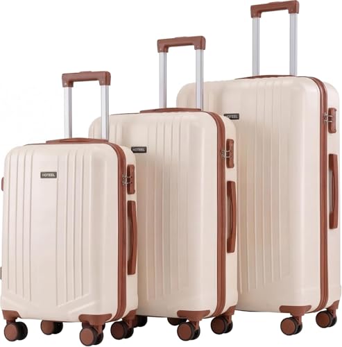 Image of Hoteel Luggage Sets 3 Piece, 4-Year Warranty, Carry-On Luggage with Dual-Spinner Wheels, PC+ABS Hardside Suitcase Set with TSA Lock, Large Checked Travel Suitcases, Beige(20 /24 /28)